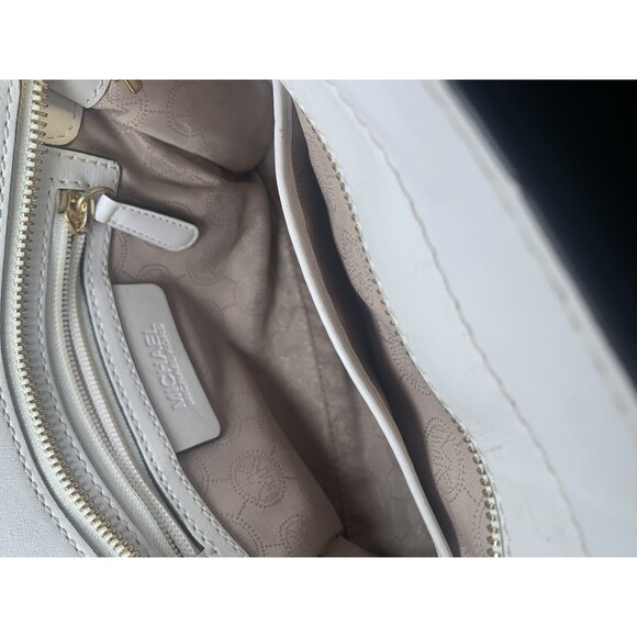 Michael Kors Crossbody Bag Womens White Leather Lock Adjustable Strap Purse Gold - Picture 9 of 9